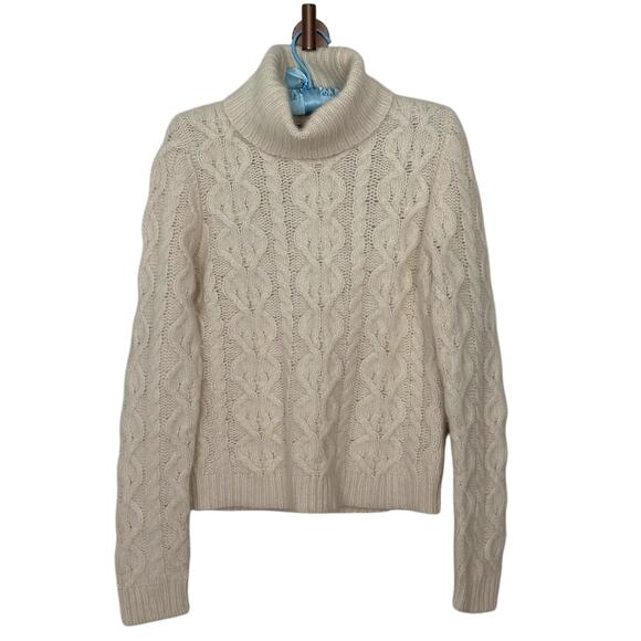 Vintage Medium Angora Lambswool Fisherman Sweater Turtleneck Cable Knit Chunky - Picture 1 of 10